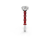 White gold Round Cut Diamond Side Stone Solitaire Ring with Round with Ruby side stone and Four-Prong Setting_2