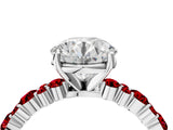 White gold Round Cut Diamond Side Stone Solitaire Ring with Round with Ruby side stone and Four-Prong Setting_4
