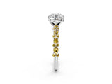 White gold Round Cut Diamond Side Stone Solitaire Ring with Round with Yellow Sapphire side stone and Four-Prong Setting_2