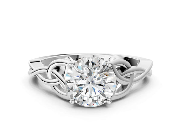 White gold Round Cut Diamond Solitaire Celtic Knot Ring with Four-Prong Setting