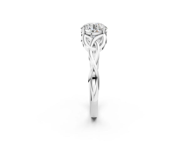 White gold Round Cut Diamond Solitaire Celtic Knot Ring with Four-Prong Setting