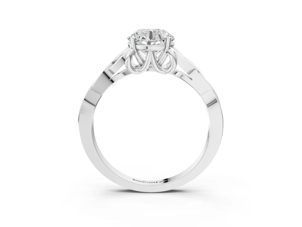 White gold Round Cut Diamond Solitaire Celtic Knot Ring with Four-Prong Setting