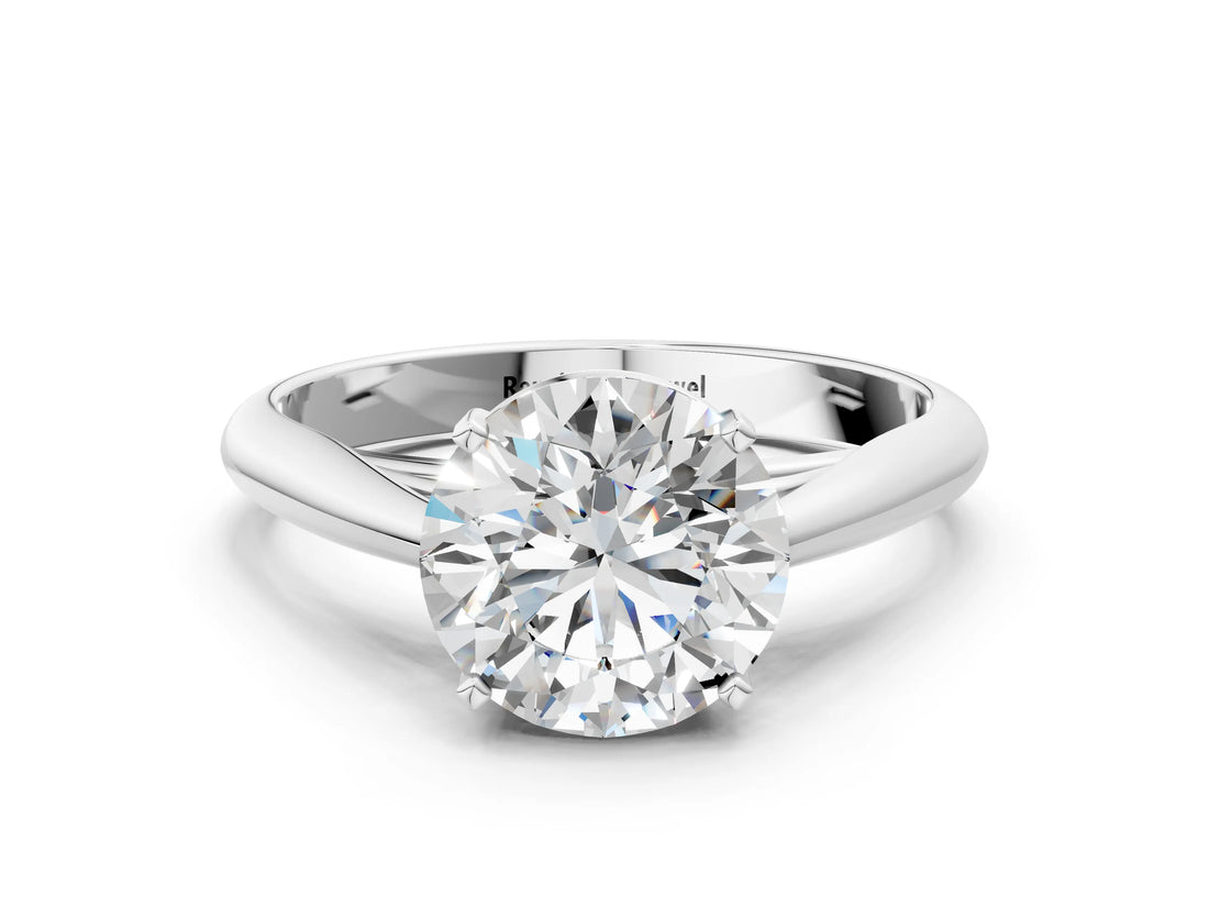 18K White Gold 3.01 Carat F VVS2 Round Diamond Solitaire Engagement Ring with Cathedral Setting and Four-Prong Mount