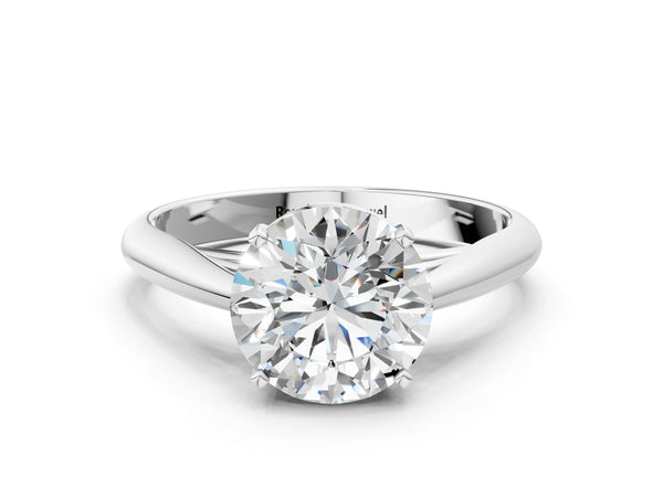 18K White Gold 3.01 Carat F VVS2 Round Diamond Solitaire Engagement Ring with Cathedral Setting and Four-Prong Mount