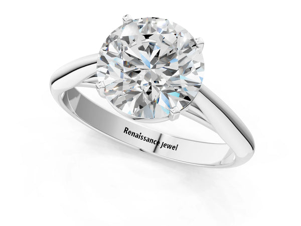18K White Gold 3.01 Carat F VVS2 Round Diamond Solitaire Engagement Ring with Cathedral Setting and Four-Prong Mount