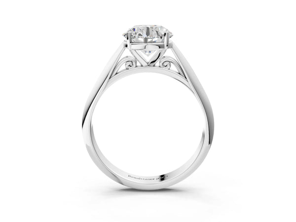 18K White Gold 3.01 Carat F VVS2 Round Diamond Solitaire Engagement Ring with Cathedral Setting and Four-Prong Mount