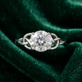 White gold Round Cut Diamond Solitaire Engagement Ring with Celtic Knot Band and Four-Prong Setting_157