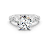 White gold Round Cut Diamond Solitaire Engagement Ring with Pavé Band and Four-Prong Setting