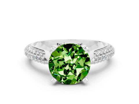 White gold Round Cut Diamond Solitaire Engagement Ring with Pavé Band and Four-Prong Setting