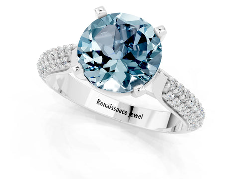 White gold Round Cut Diamond Solitaire Engagement Ring with Pavé Band and Four-Prong Setting_1