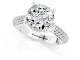 White gold Round Cut Diamond Solitaire Engagement Ring with Pavé Band and Four-Prong Setting_1