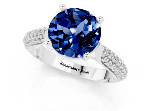 White gold Round Cut Diamond Solitaire Engagement Ring with Pavé Band and Four-Prong Setting_1