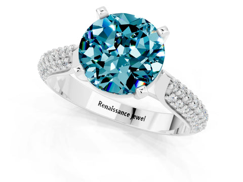 White gold Round Cut Diamond Solitaire Engagement Ring with Pavé Band and Four-Prong Setting_1
