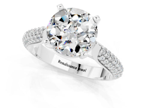White gold Round Cut Diamond Solitaire Engagement Ring with Pavé Band and Four-Prong Setting_1