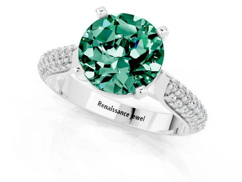White gold Round Cut Diamond Solitaire Engagement Ring with Pavé Band and Four-Prong Setting_1
