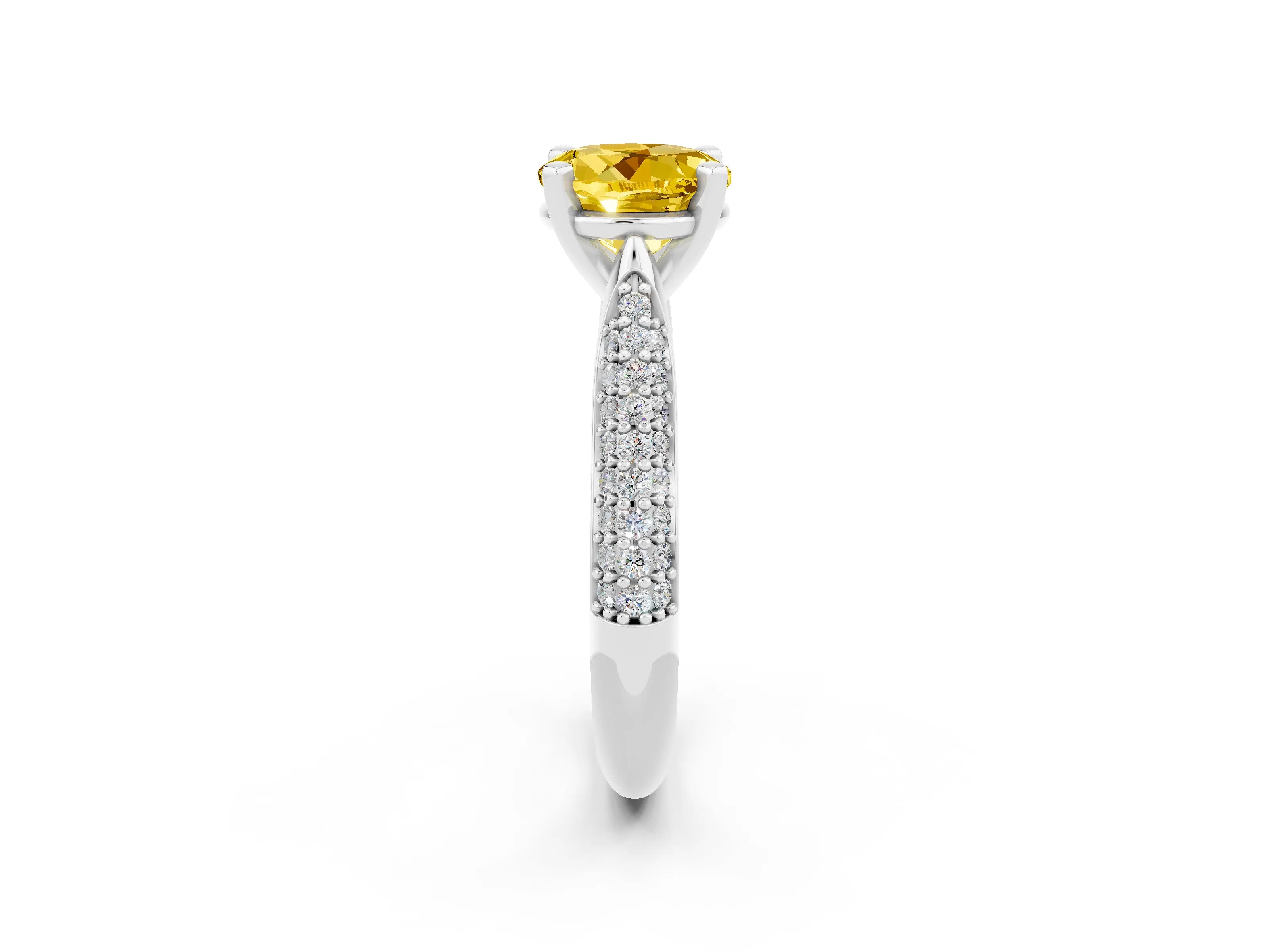 White gold Round Cut Diamond Solitaire Engagement Ring with Pavé Band and Four-Prong Setting_2