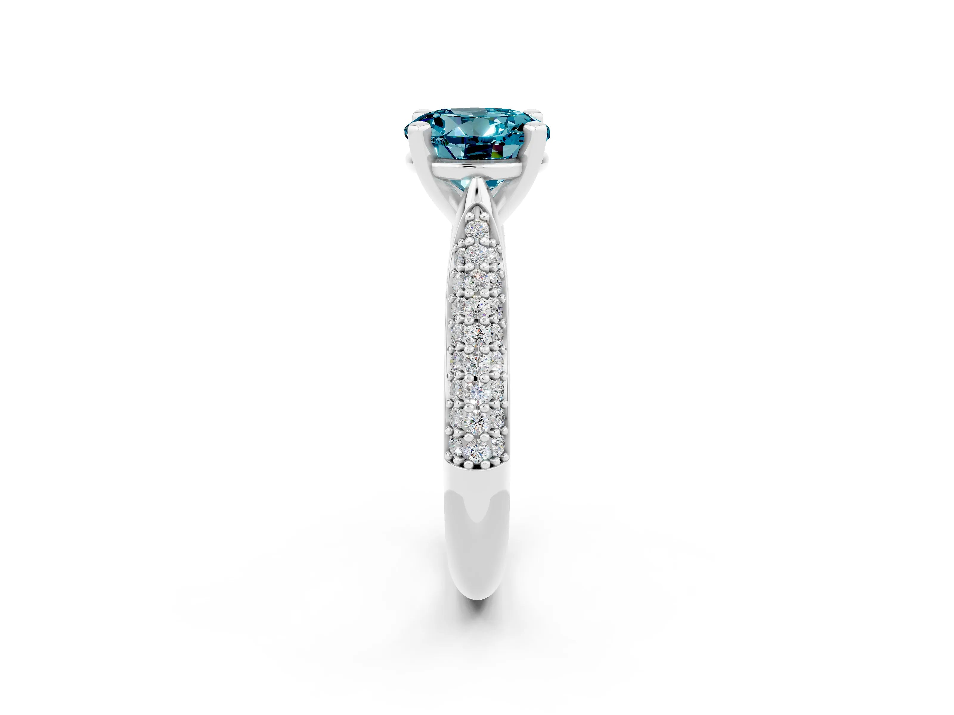 White gold Round Cut Diamond Solitaire Engagement Ring with Pavé Band and Four-Prong Setting_2