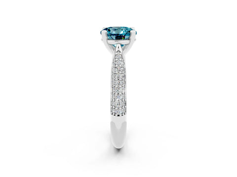 White gold Round Cut Diamond Solitaire Engagement Ring with Pavé Band and Four-Prong Setting_2