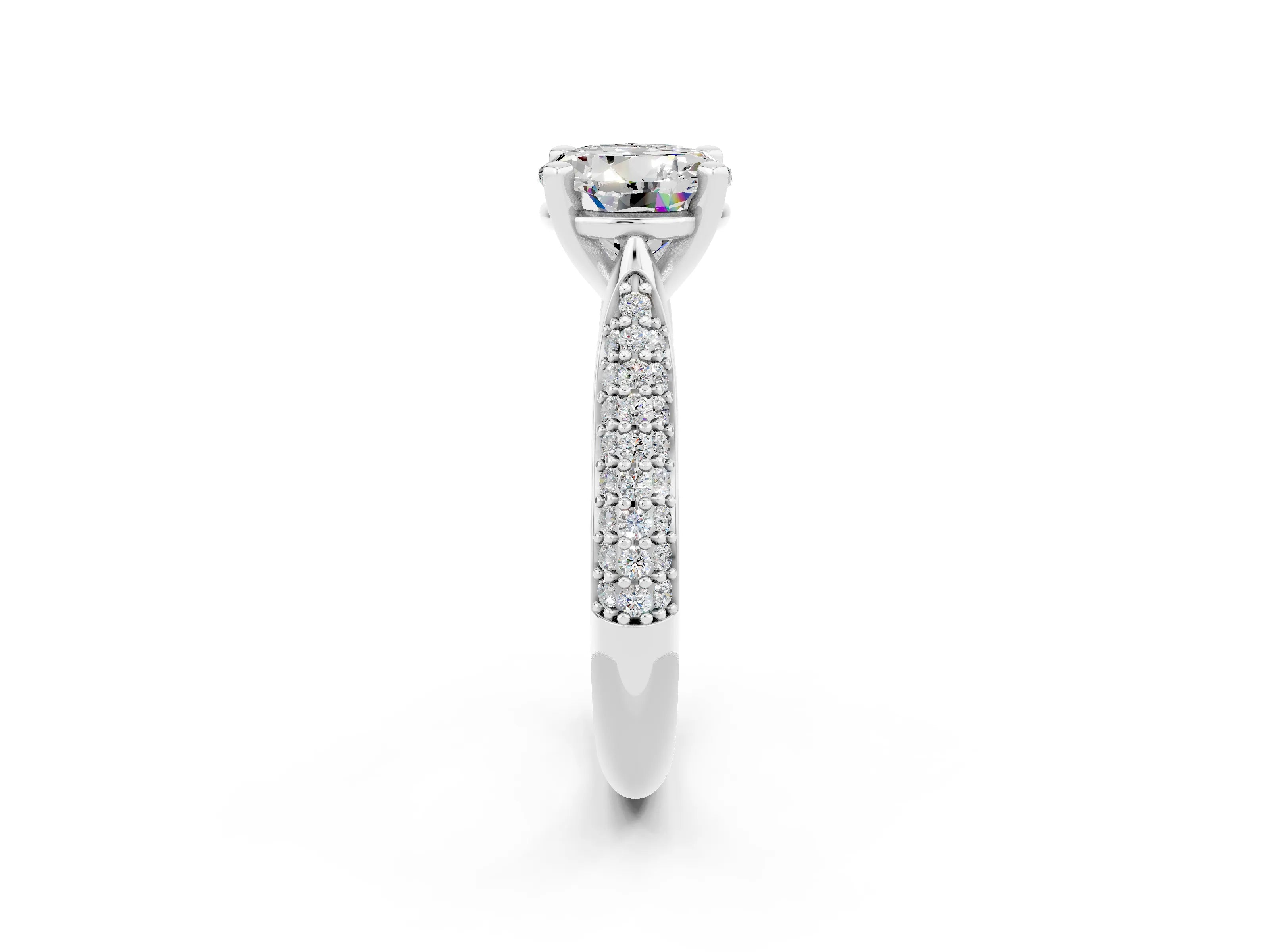 White gold Round Cut Diamond Solitaire Engagement Ring with Pavé Band and Four-Prong Setting_2