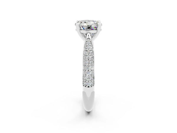 White gold Round Cut Moissanite Solitaire Engagement Ring with Multi-Row Round Pavé Band and Prong Setting