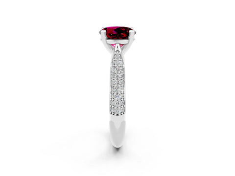 White gold Round Cut Diamond Solitaire Engagement Ring with Pavé Band and Four-Prong Setting_2