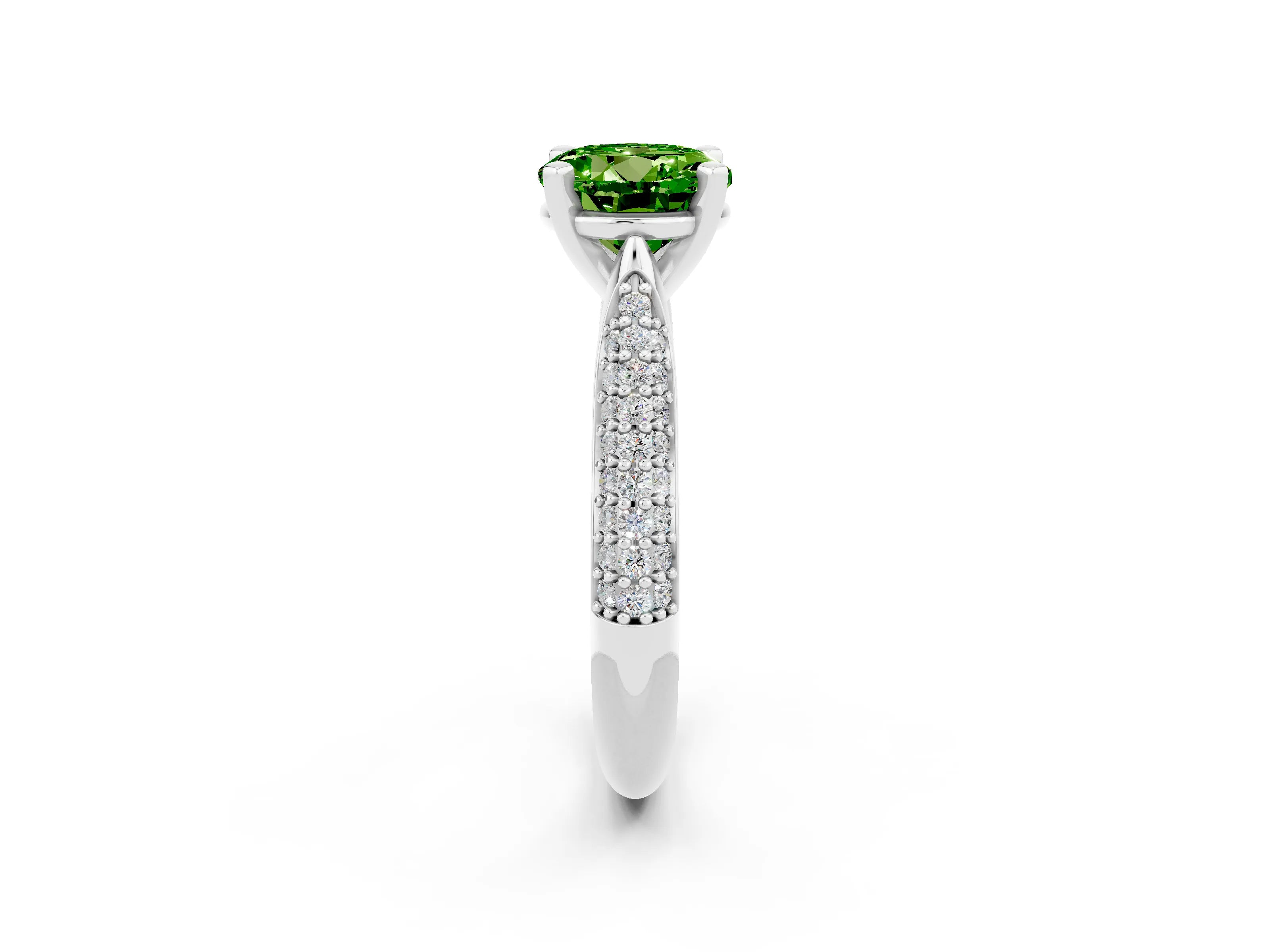 White gold Round Cut Diamond Solitaire Engagement Ring with Pavé Band and Four-Prong Setting_2