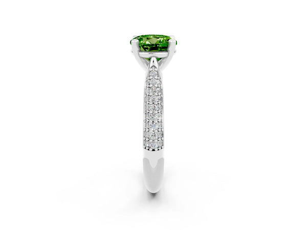 White gold Round Cut Diamond Solitaire Engagement Ring with Pavé Band and Four-Prong Setting