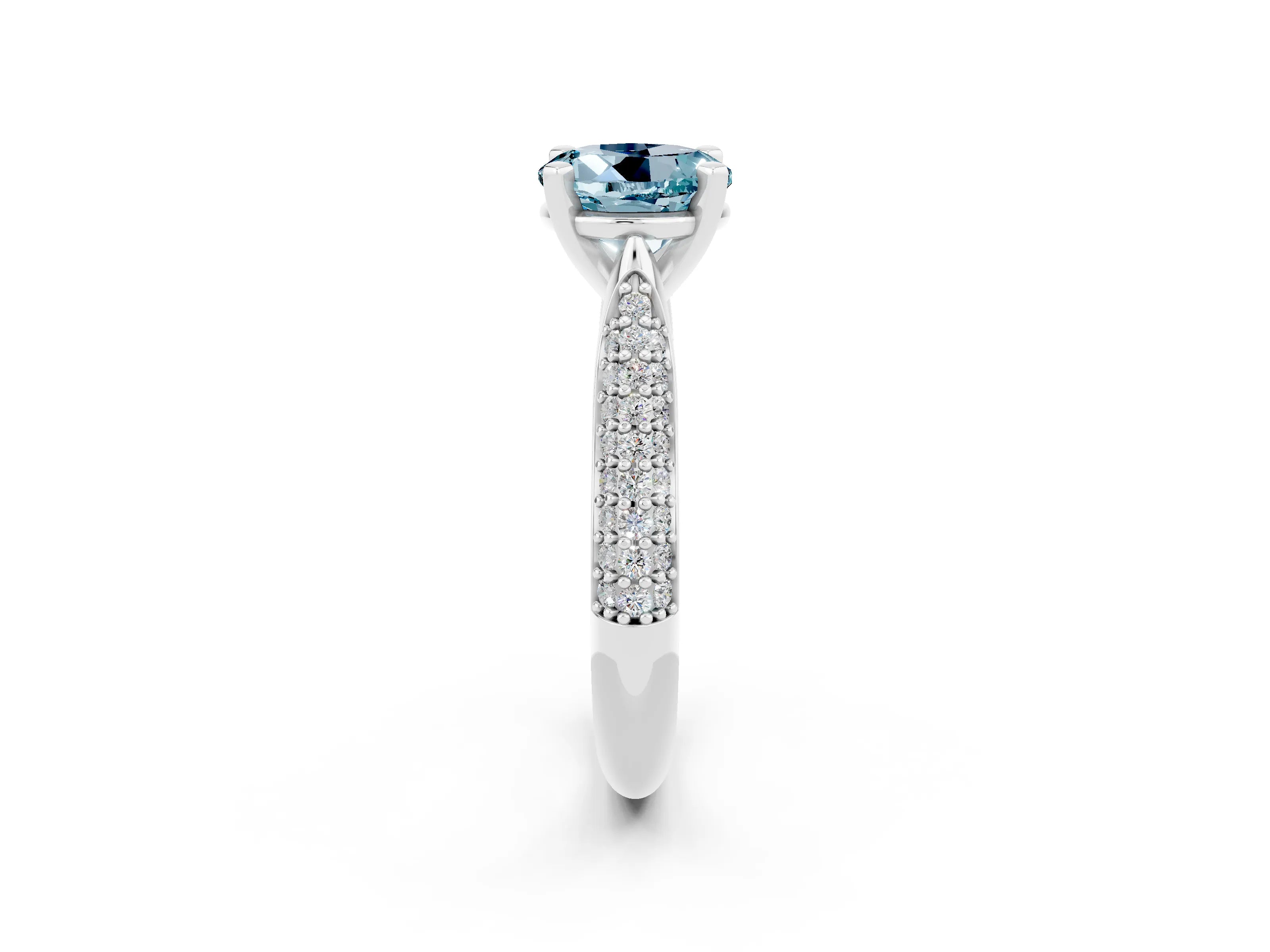 White gold Round Cut Diamond Solitaire Engagement Ring with Pavé Band and Four-Prong Setting_2