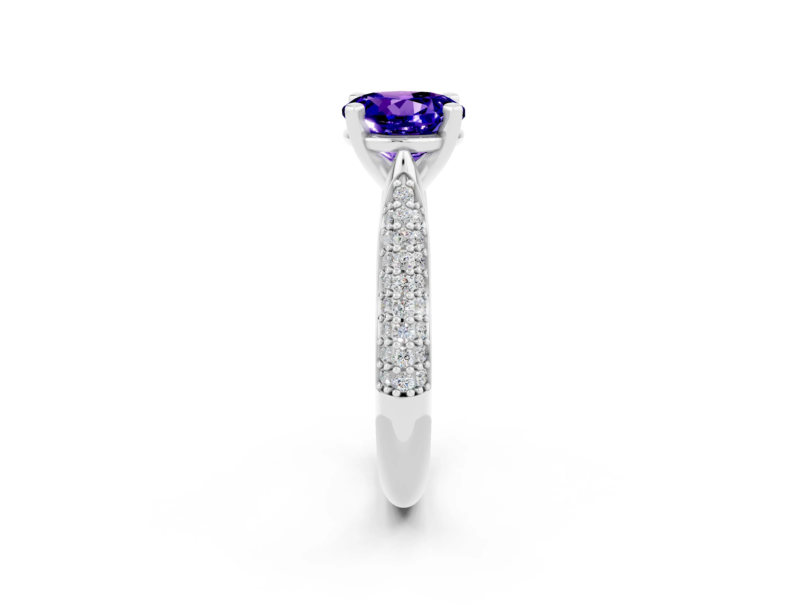 White gold Round Cut Diamond Solitaire Engagement Ring with Pavé Band and Four-Prong Setting_2