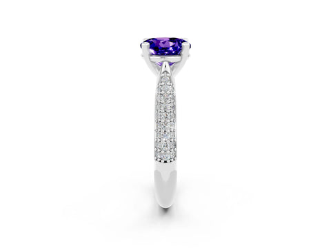 White gold Round Cut Diamond Solitaire Engagement Ring with Pavé Band and Four-Prong Setting_2