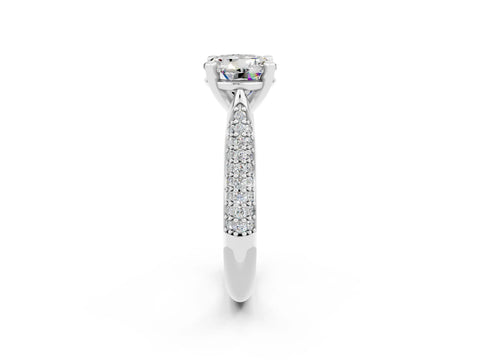 White gold Round Cut Diamond Solitaire Engagement Ring with Pavé Band and Four-Prong Setting_2