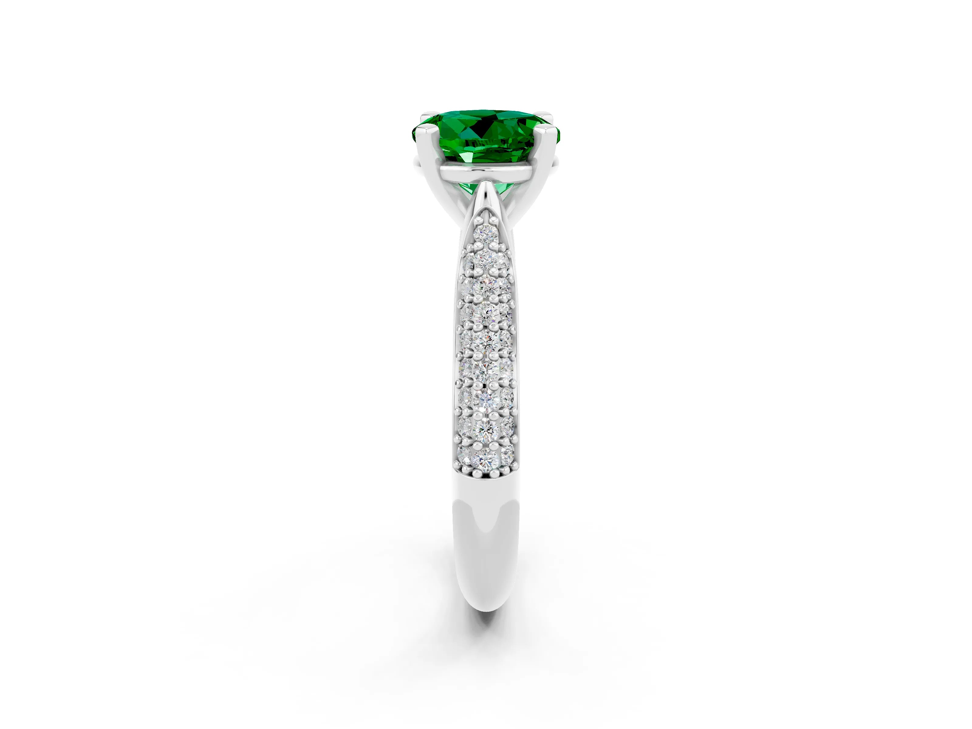 White gold Round Cut Diamond Solitaire Engagement Ring with Pavé Band and Four-Prong Setting_2
