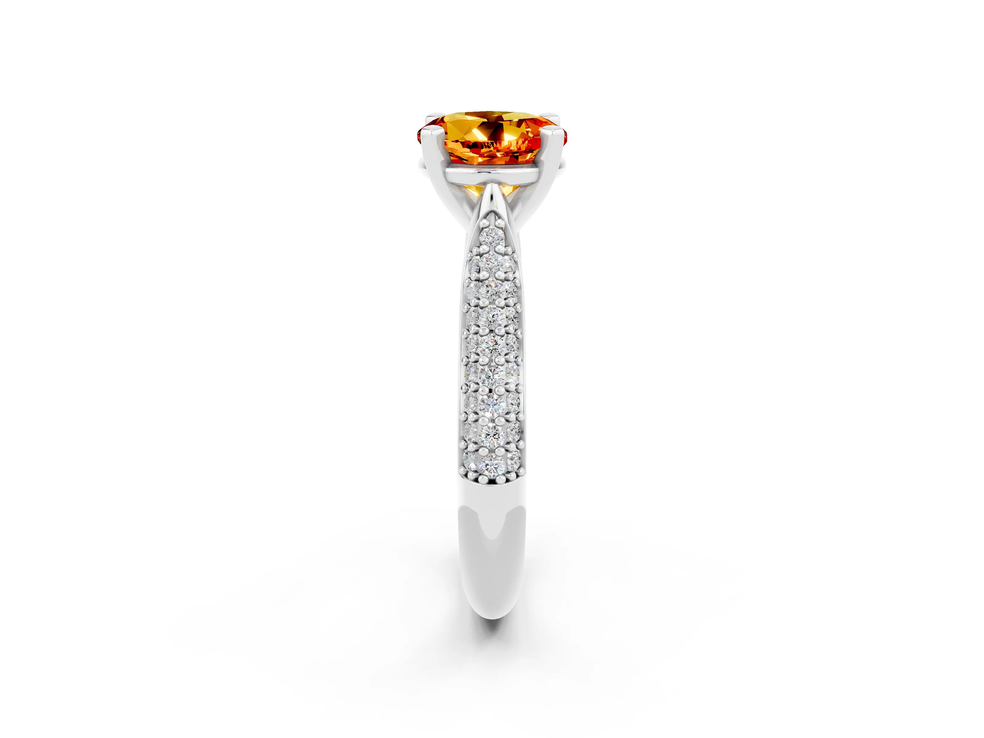 White gold Round Cut Diamond Solitaire Engagement Ring with Pavé Band and Four-Prong Setting_2