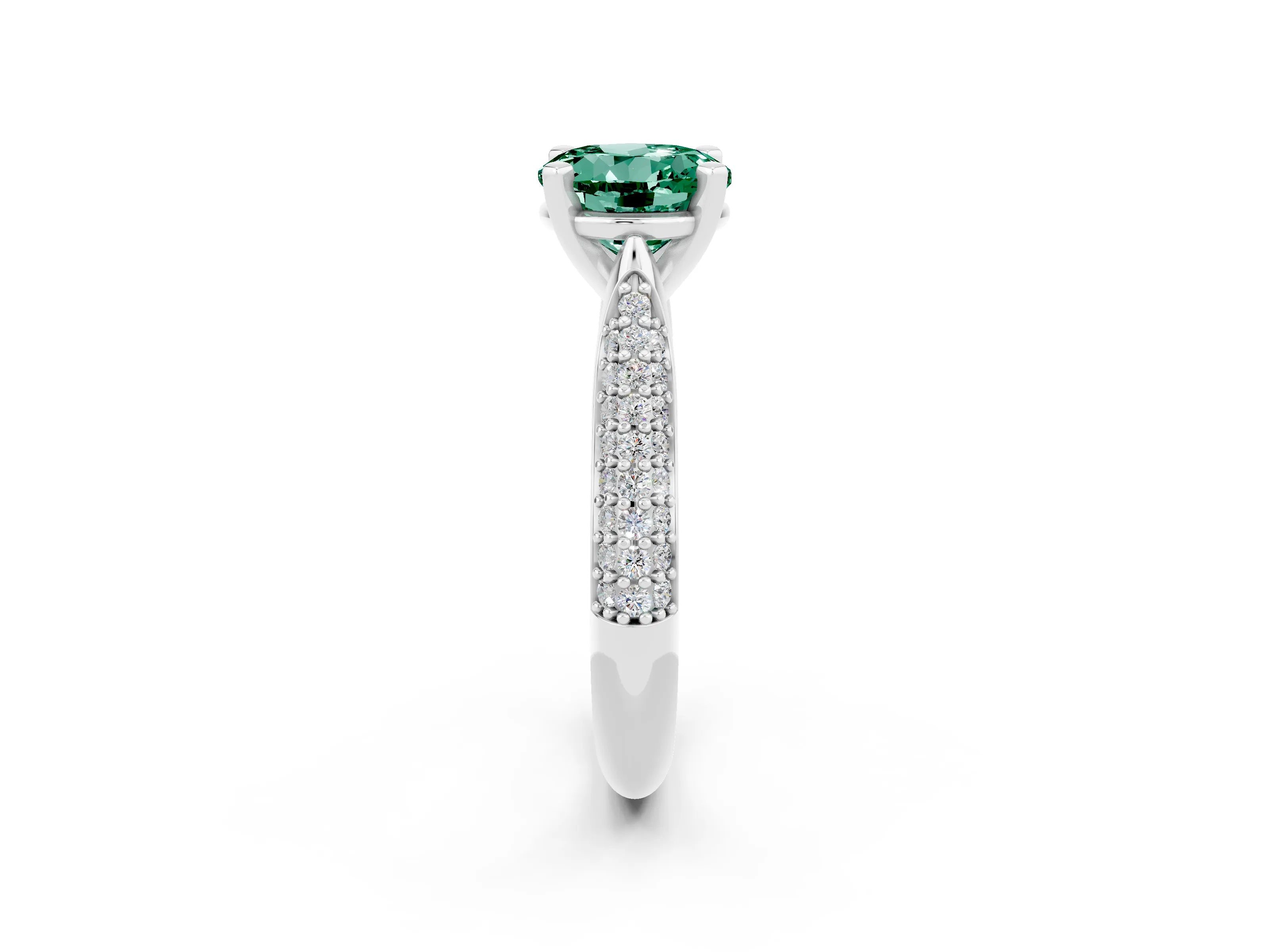 White gold Round Cut Diamond Solitaire Engagement Ring with Pavé Band and Four-Prong Setting_2