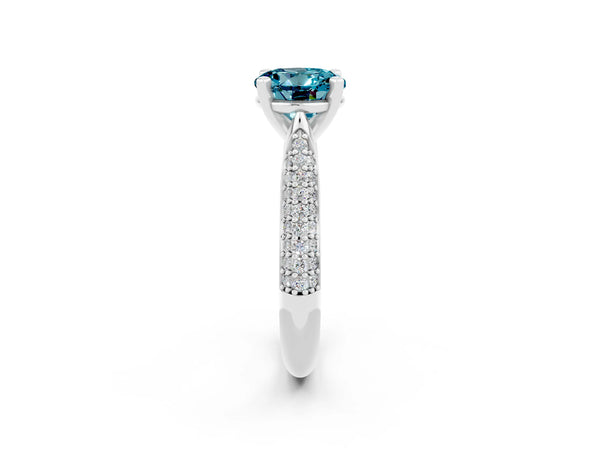 White gold Round Cut Diamond Solitaire Engagement Ring with Pavé Band and Four-Prong Setting