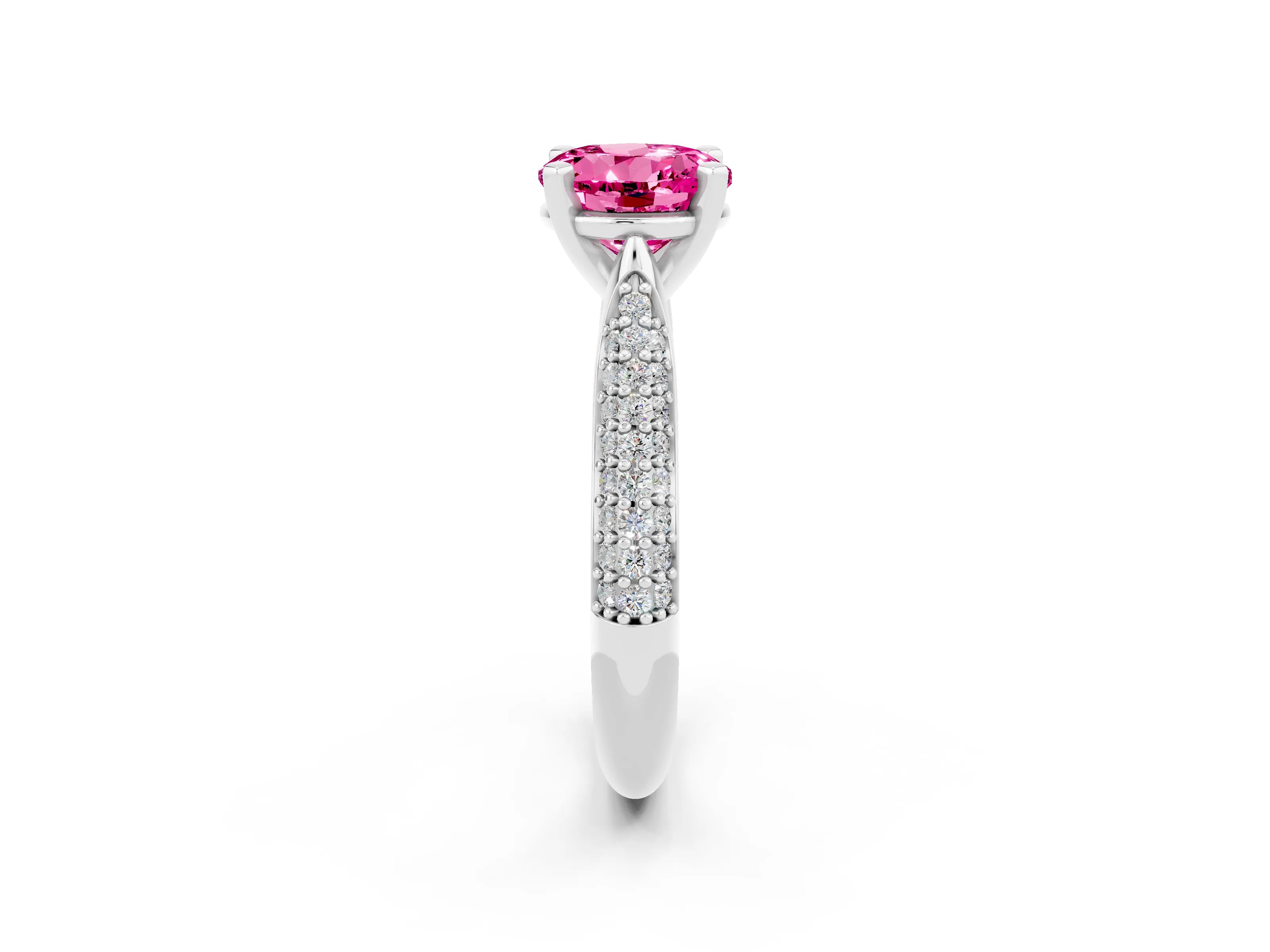 White gold Round Cut Diamond Solitaire Engagement Ring with Pavé Band and Four-Prong Setting_2