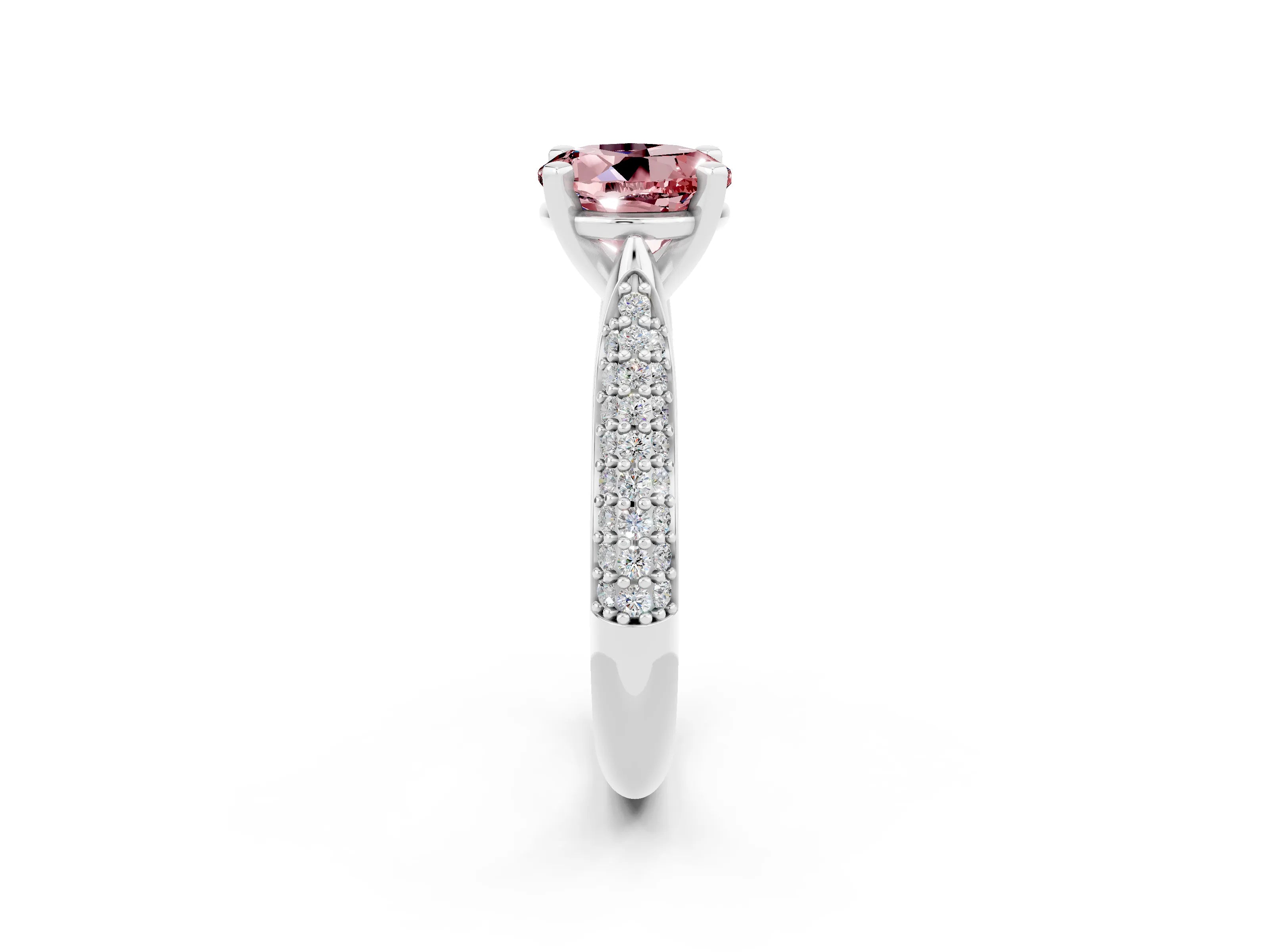 White gold Round Cut Diamond Solitaire Engagement Ring with Pavé Band and Four-Prong Setting_2