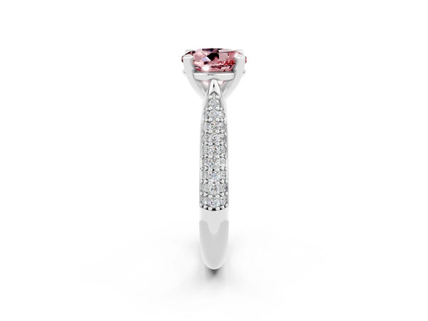 White gold Round Cut Diamond Solitaire Engagement Ring with Pavé Band and Four-Prong Setting