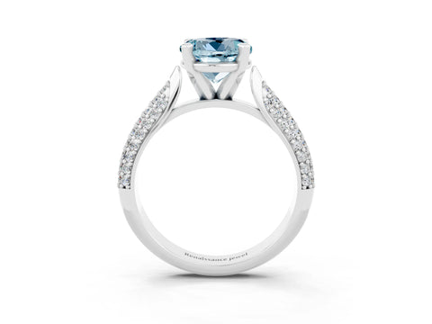 White gold Round Cut Diamond Solitaire Engagement Ring with Pavé Band and Four-Prong Setting_3