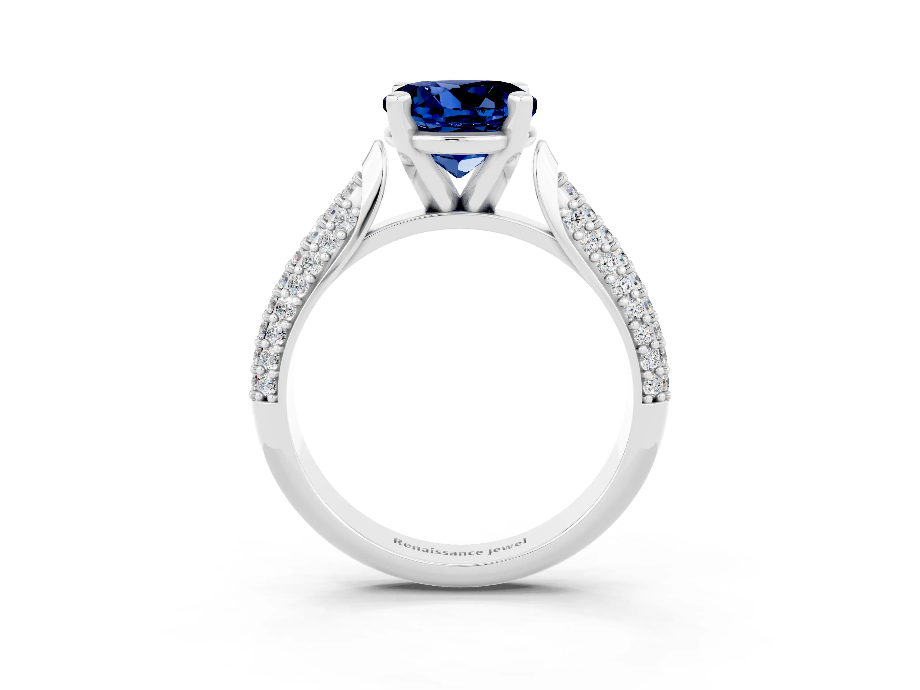 White gold Round Cut Diamond Solitaire Engagement Ring with Pavé Band and Four-Prong Setting_3