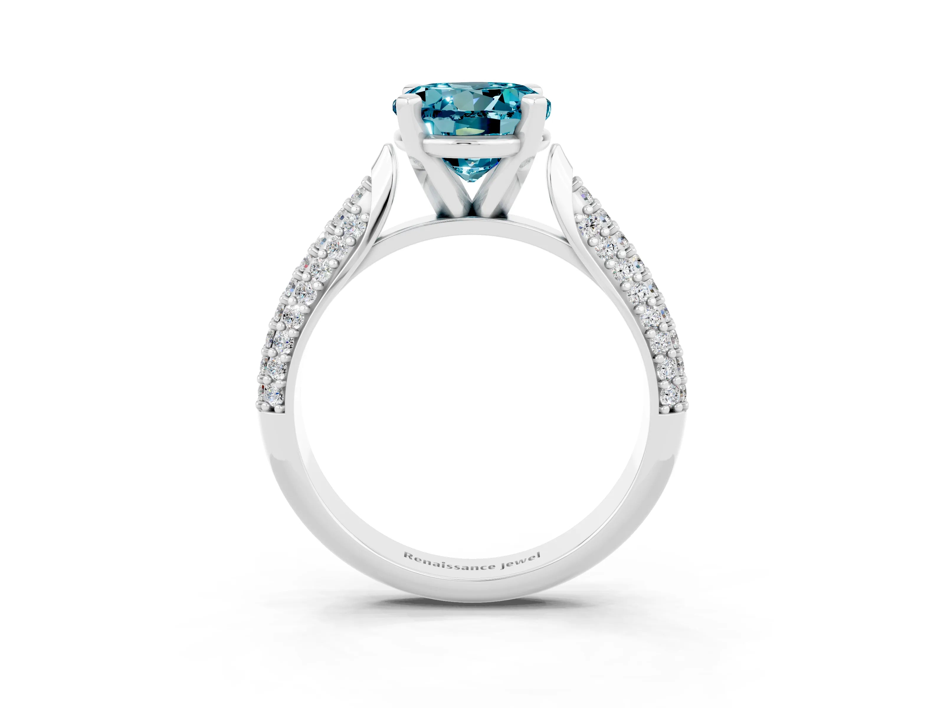 White gold Round Cut Diamond Solitaire Engagement Ring with Pavé Band and Four-Prong Setting_3