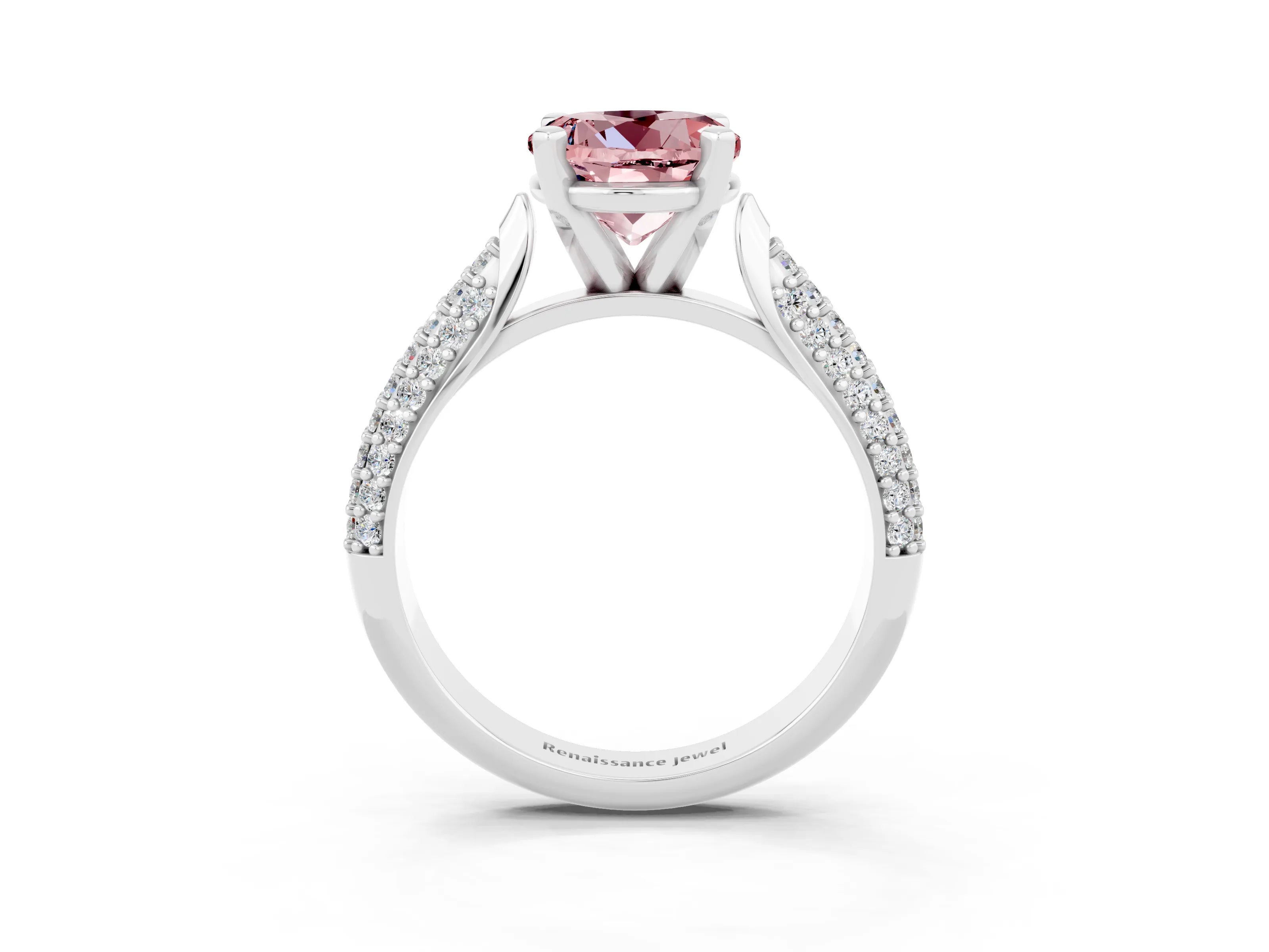 White gold Round Cut Diamond Solitaire Engagement Ring with Pavé Band and Four-Prong Setting_3