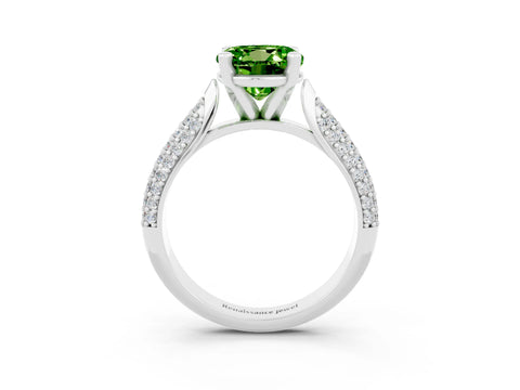 White gold Round Cut Diamond Solitaire Engagement Ring with Pavé Band and Four-Prong Setting_3