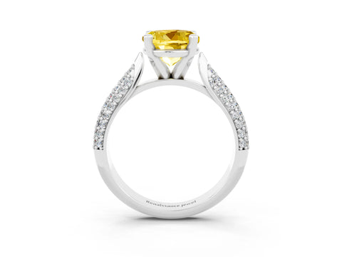 White gold Round Cut Diamond Solitaire Engagement Ring with Pavé Band and Four-Prong Setting_3