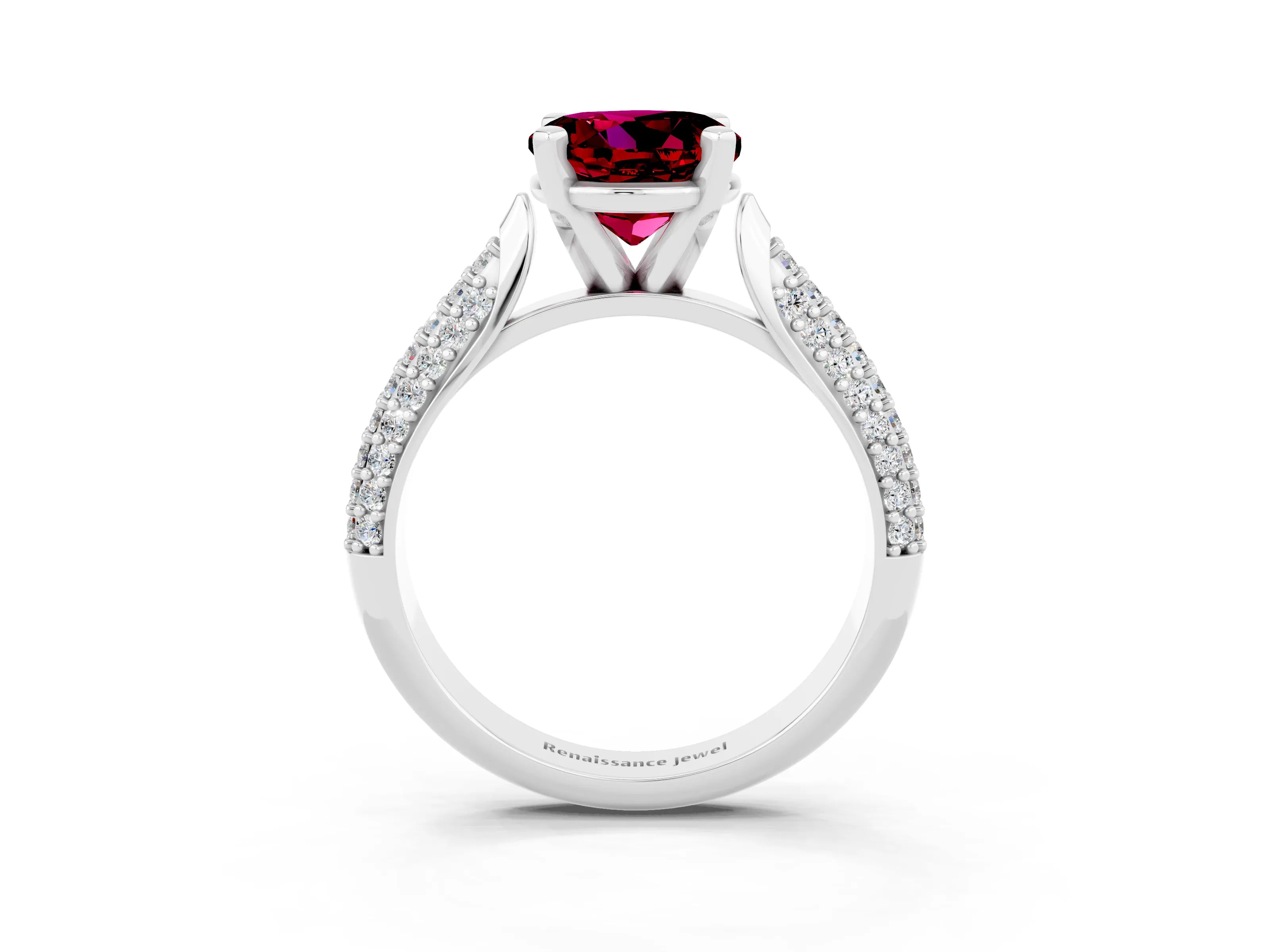 White gold Round Cut Diamond Solitaire Engagement Ring with Pavé Band and Four-Prong Setting_3