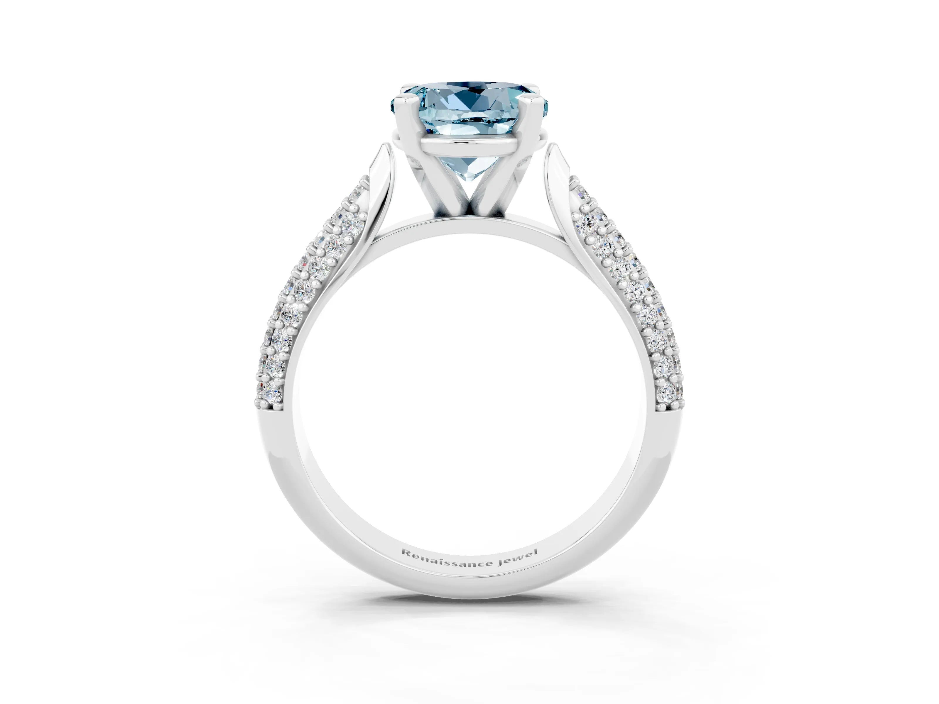 White gold Round Cut Diamond Solitaire Engagement Ring with Pavé Band and Four-Prong Setting_3