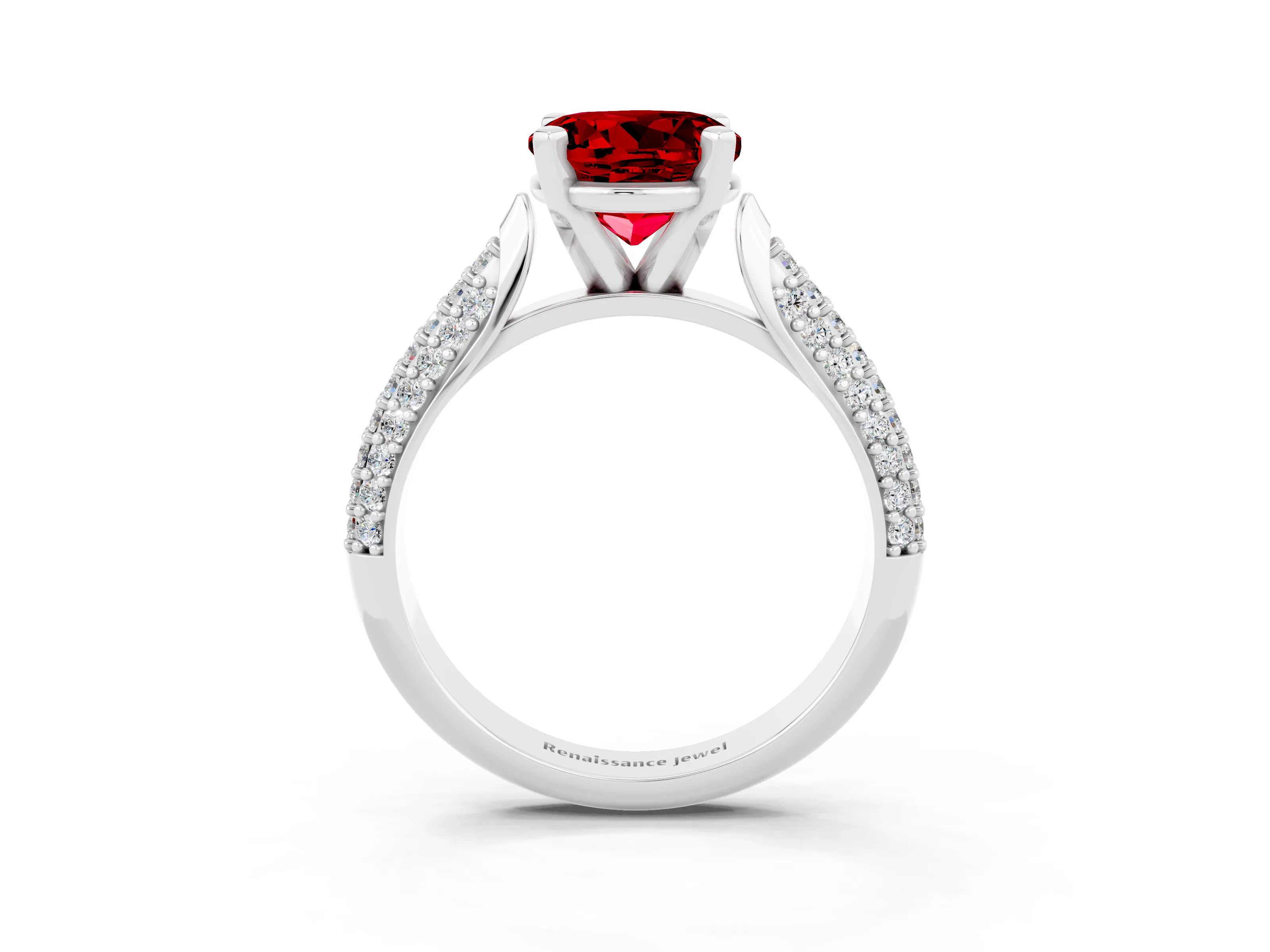 White gold Round Cut Diamond Solitaire Engagement Ring with Pavé Band and Four-Prong Setting_3