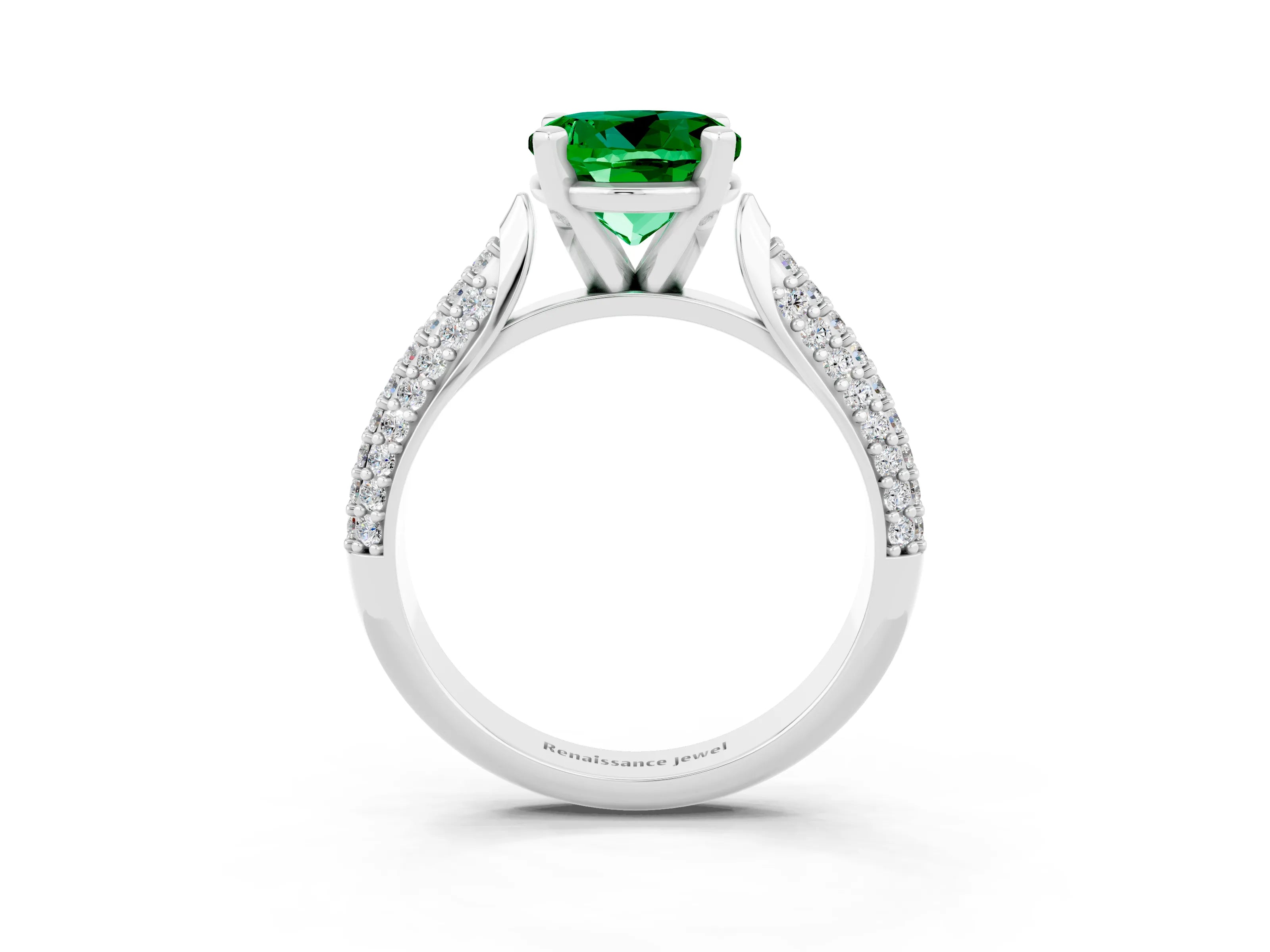 White gold Round Cut Diamond Solitaire Engagement Ring with Pavé Band and Four-Prong Setting_3