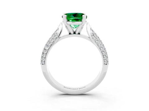 White gold Round Cut Diamond Solitaire Engagement Ring with Pavé Band and Four-Prong Setting_3
