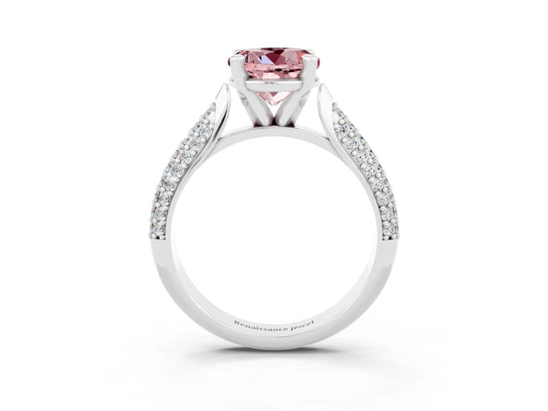 White gold Round Cut Diamond Solitaire Engagement Ring with Pavé Band and Four-Prong Setting